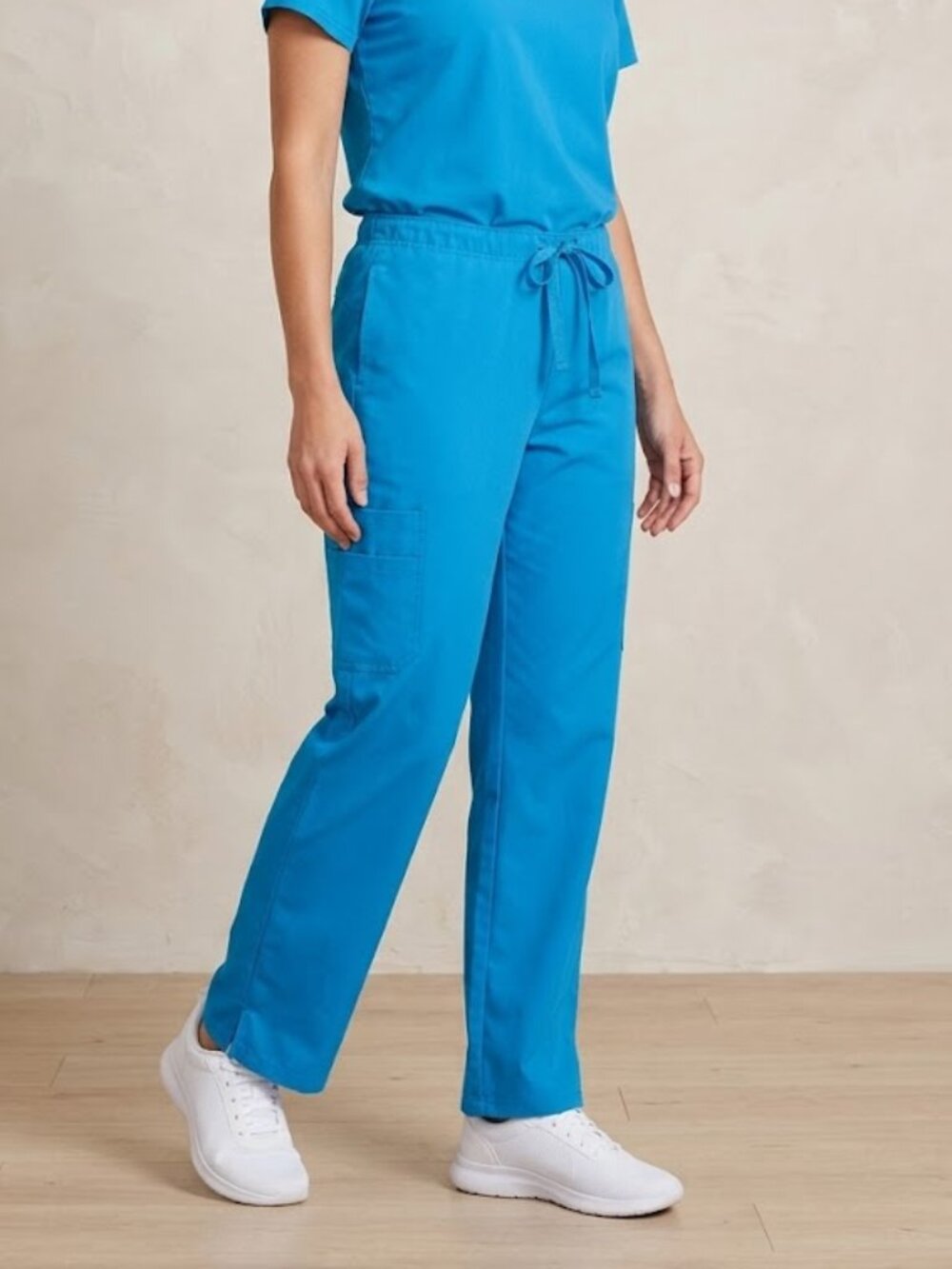 NEW Med Couture Elastic Waist Drawstring Pacific Teal Cargo Pocket Scrub Pants S